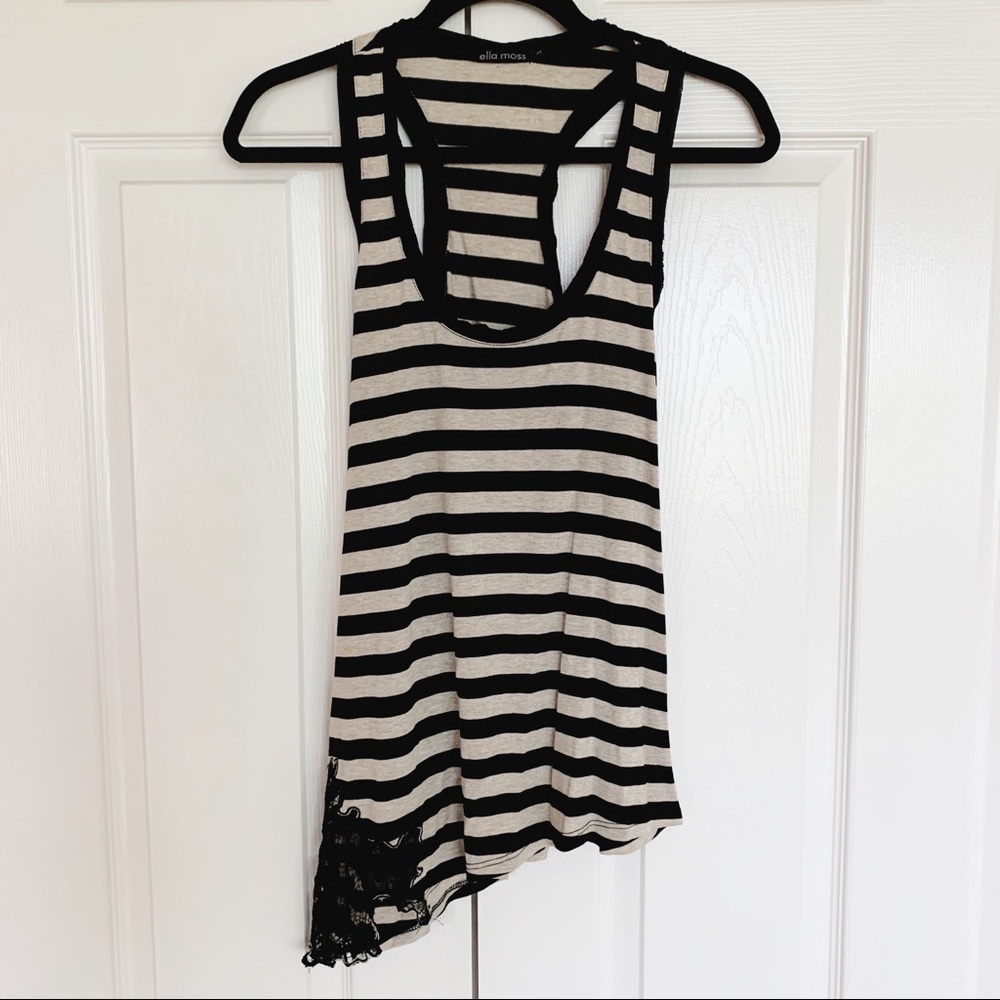 Ella Moss Striped Top with Asymmetric Lace Detail